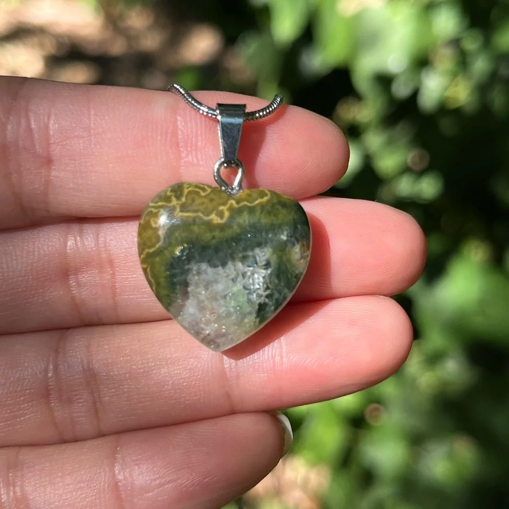 Cute stainless steel ocean jasper heart pendant 1544‎
